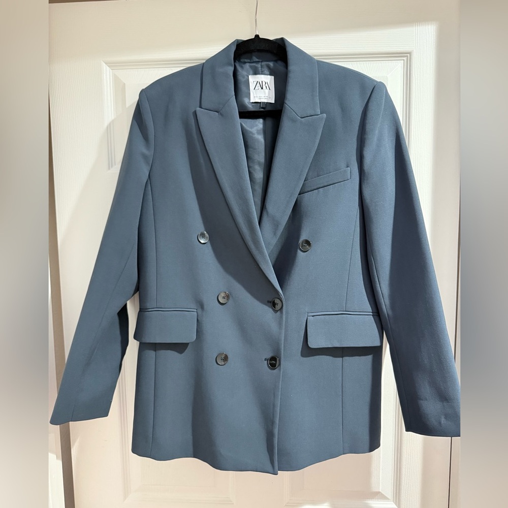 Zara Double-Breasted Blazer in Slate Blue